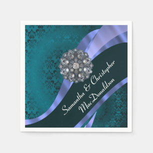 Serviette En Papier Turquoise damas et strass cristal