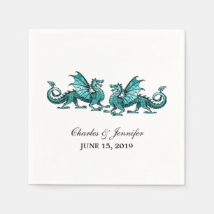 Serviette En Papier Turquoise Élégant Dragons Mariage papier serviette