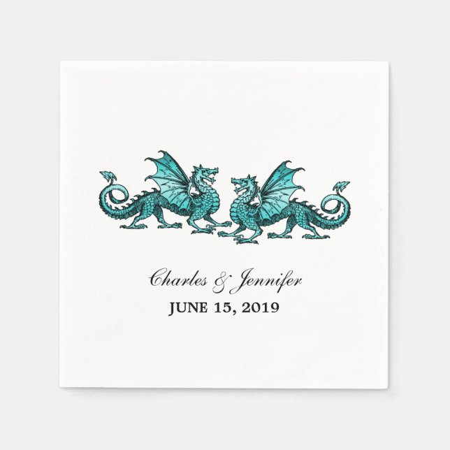 Serviette En Papier Turquoise Élégant Dragons Mariage papier serviette (Devant)