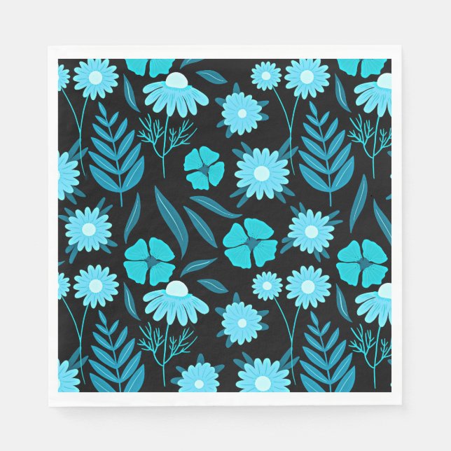 Serviette En Papier Turquoise en fleurs (Devant)