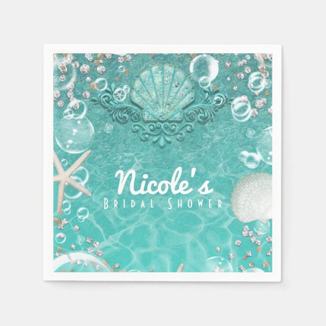 Serviette En Papier Turquoise Enchanted Sea Starfish & Bubles Ocean Pa (Devant)