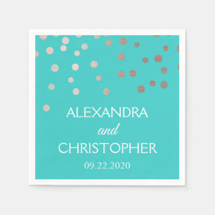 Serviette En Papier Turquoise et Rose Gold Foil Confetti Mariage