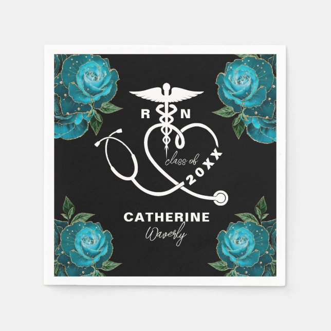 Serviette En Papier Turquoise Floral Nursing School (Devant)
