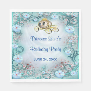 Serviette En Papier Turquoise Florale Princesse Enchantée Anniversaire