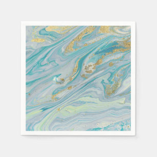 Serviette En Papier Turquoise & Gold Marble Swirl Agate Mariage de géo