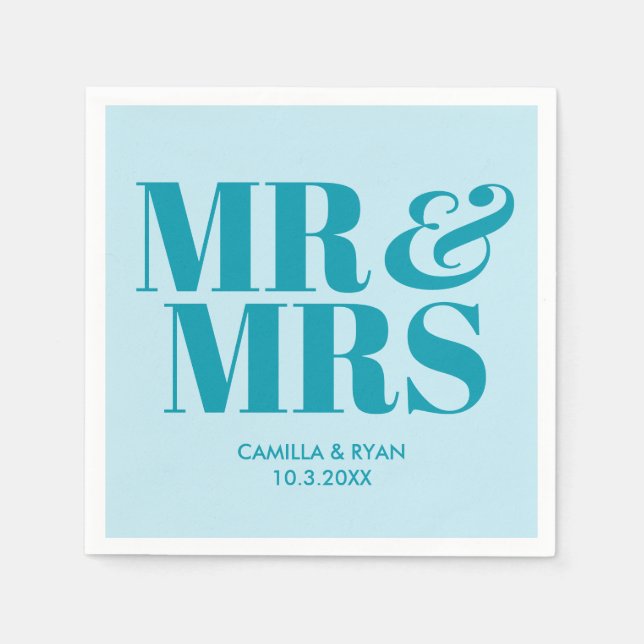 Serviette En Papier Turquoise M. & Mme Mariage personnalisé serviettes (Devant)