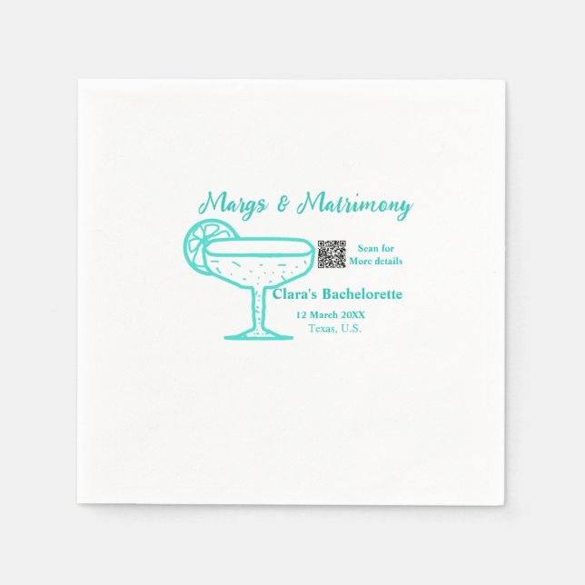 Serviette En Papier Turquoise Marges & Mariage Bachelorette fête (Devant)