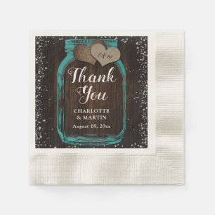 Serviette En Papier Turquoise Mason Jar Merci rustique Mariage