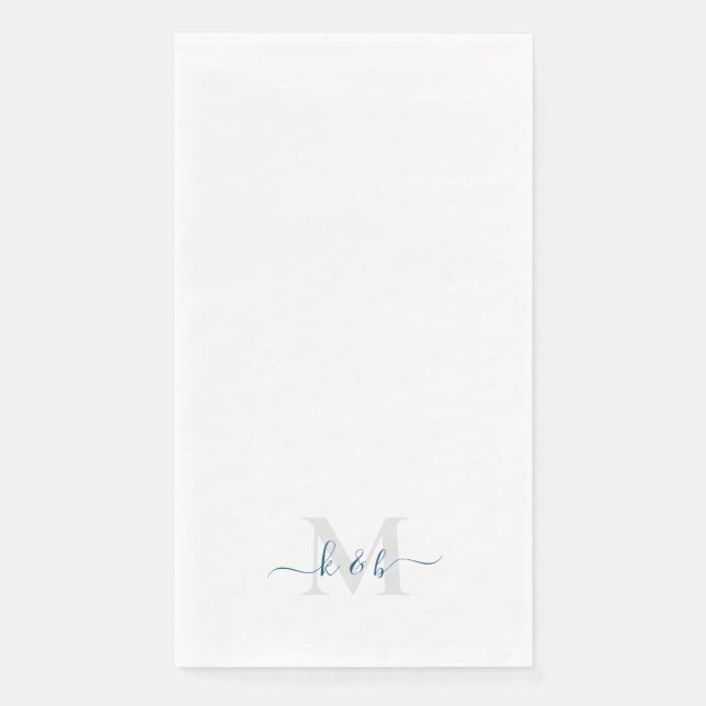 Serviette En Papier Turquoise Monogramme Écriture Calligraphique Blanc (Devant)