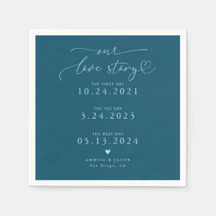 Serviette En Papier Turquoise Notre histoire d'amour Élégant Mariage d