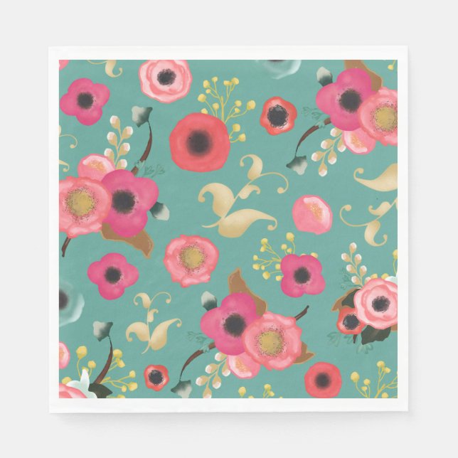 Serviette En Papier Turquoise rose moderne Floral Patal Party (Devant)