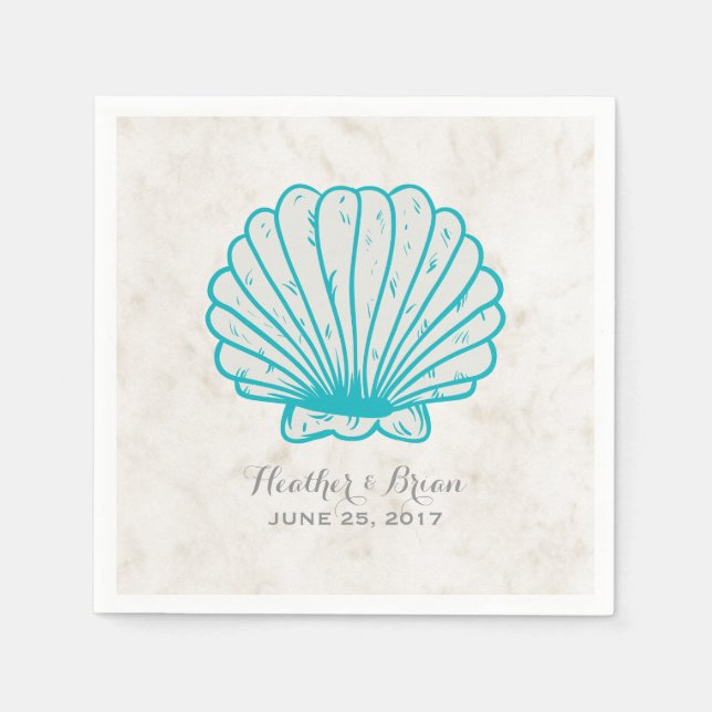 Serviette En Papier Turquoise Rustic Seashell Mariage (Devant)