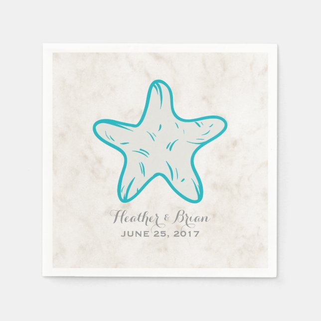 Serviette En Papier Turquoise Rustic Starfish Mariage (Devant)