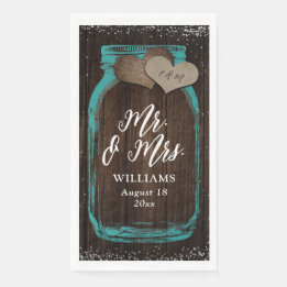 Serviette En Papier Turquoise Rustic Wood Mason Jar Mr & Mrs Mariage