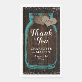 Serviette En Papier Turquoise rustique Mason Jar Merci Mariage en bois