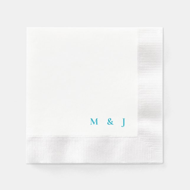 Serviette En Papier Turquoise Simple Bride & Groom Initials Mariage (Devant)