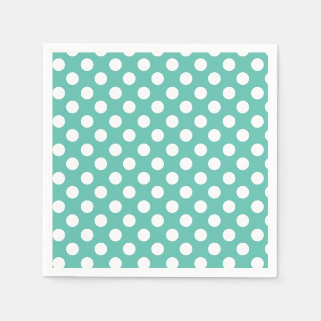 Serviette En Papier Turquoise Turquoise & Blanc Pois fête d'anniversai (Devant)