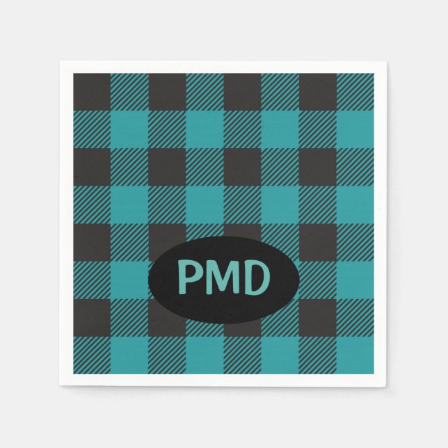 Serviette En Papier Turquoise Turquoise Bleu Bleu Buffalo Plaid Monogr (Devant)