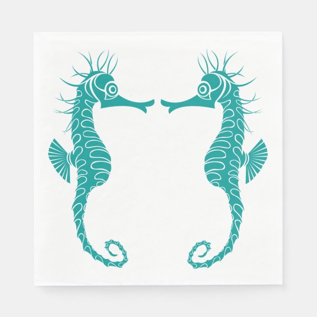Serviette En Papier Turquoise Turquoise Détails Seahorse Beach Mariage (Devant)
