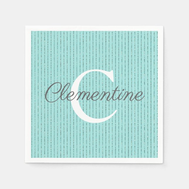 Serviette En Papier Turquoise Turquoise Parties scintillant rayures Gi (Devant)