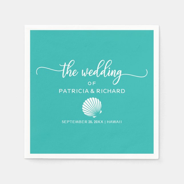 Serviette En Papier Turquoise Turquoise Seashell Beach Destination Mar (Devant)