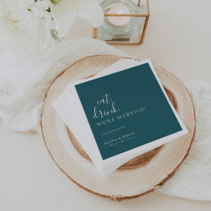 Serviette En Papier Turquoise White Eat Drink Nous sommes mariés Maria