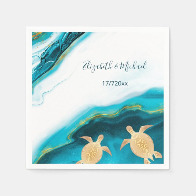 Serviette En Papier Turtles Côtes Turquoise Personnalisé Mariage Plage (Devant)