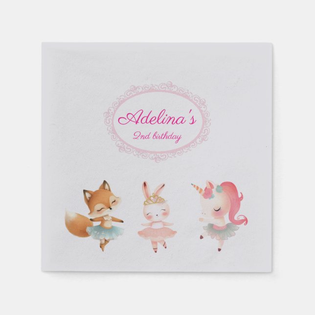 Serviette En Papier Tutu Cute Ballerina Ballet Animaux Fête d'annivers (Devant)