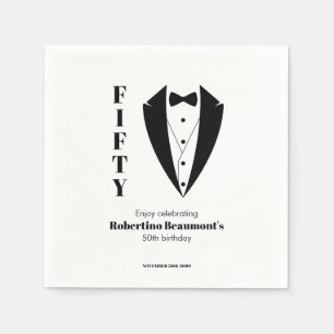 Serviette En Papier Tuxedo noir et blanc simple moderne 50e anniversai