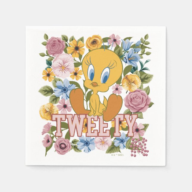 Serviette En Papier TWEETY™ Floral Embroidery Graphic (Devant)