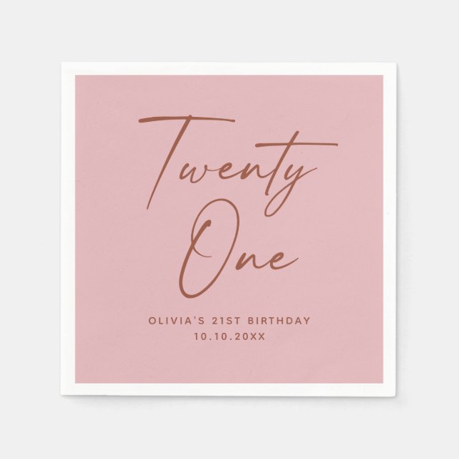 Serviette En Papier Twenty One Birthday | Dusty Rose Pink Elegant (Devant)