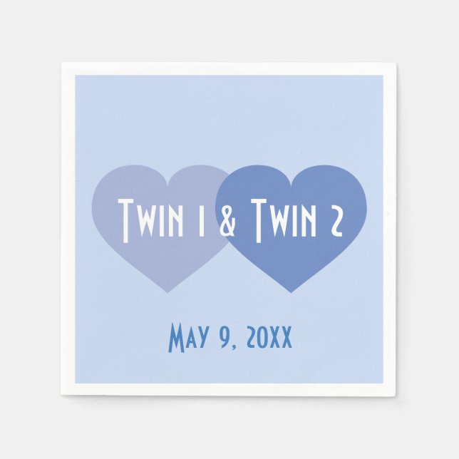 Serviette En Papier Twin Boys Blue Hearts (Devant)