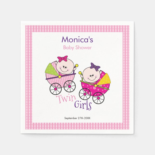 Serviette En Papier Twin Girls Rose En vichy Baby shower Napkin (Devant)