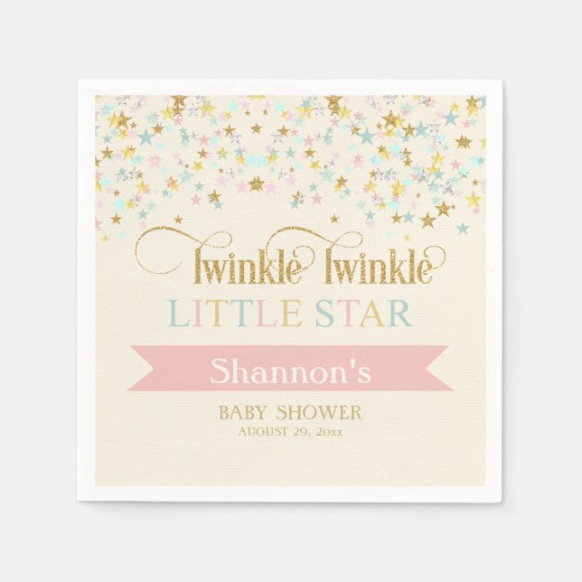 Serviette En Papier Twinkle Little Star Baby shower Gold Aqua rose (Devant)