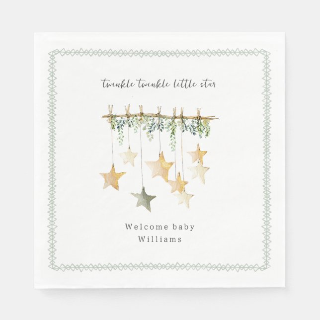 Serviette En Papier Twinkle Little Star Boho Botanical Baby Shower (Devant)