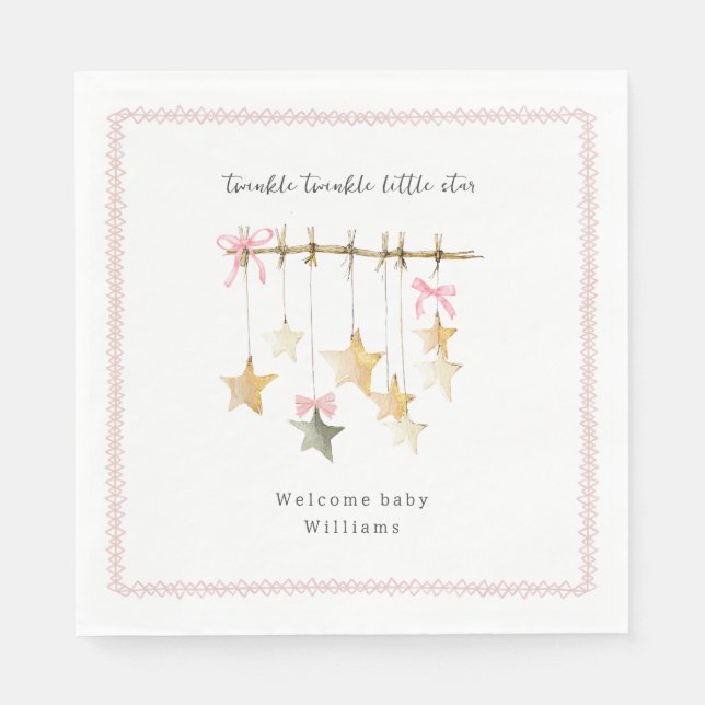 Serviette En Papier Twinkle Little Star Boho Bows Baby Shower (Devant)