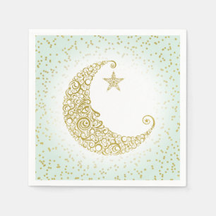 Serviette En Papier Twinkle Little Star Gold Moon Mint Napkin