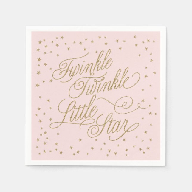 Serviette En Papier Twinkle Little Star Gold & Pink Girl Baby shower (Devant)