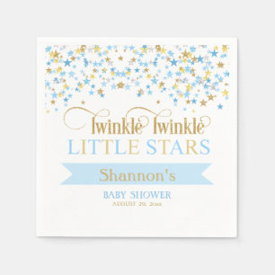 Serviette En Papier Twinkle Little Stars Twin Baby shower Blue & Gold