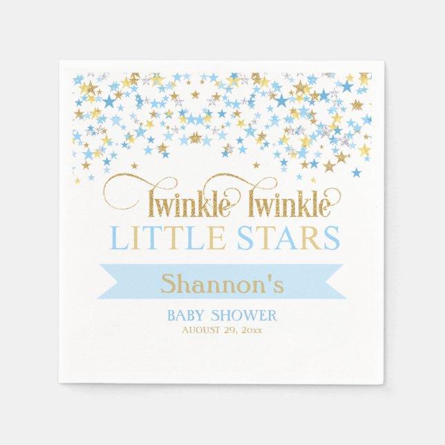 Serviette En Papier Twinkle Little Stars Twin Baby shower Blue & Gold (Devant)