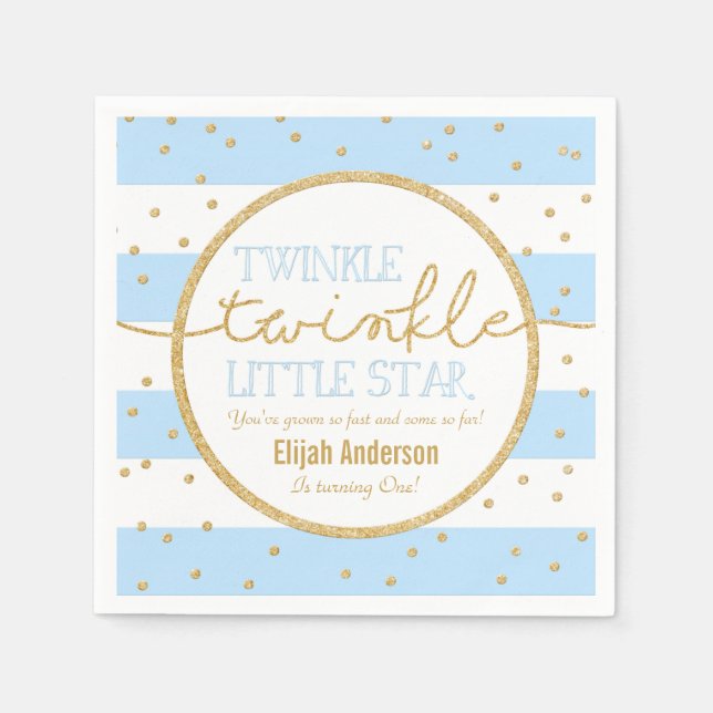Serviette En Papier Twinkle Twinkle Bleu et doré Anniversaire Napkin (Devant)