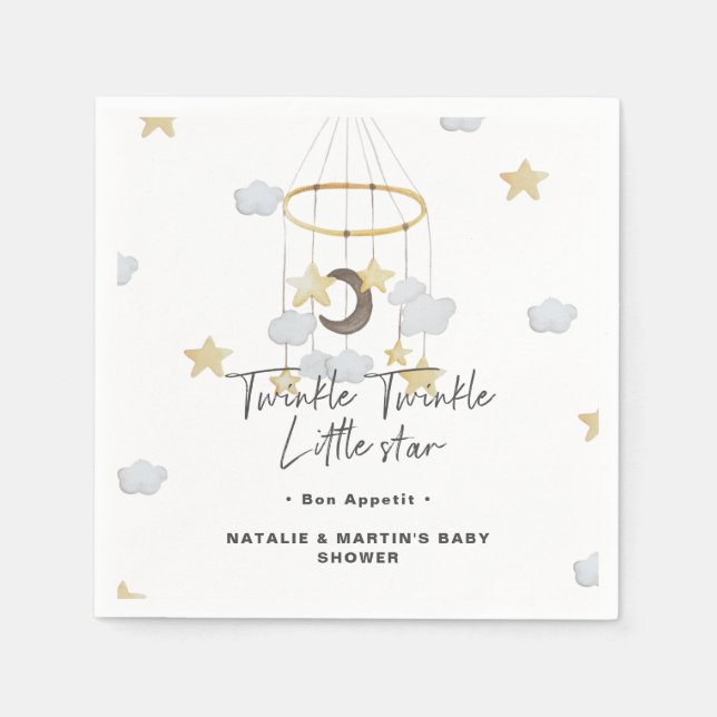 Serviette En Papier Twinkle Twinkle Little Star Baby shower neutre (Devant)