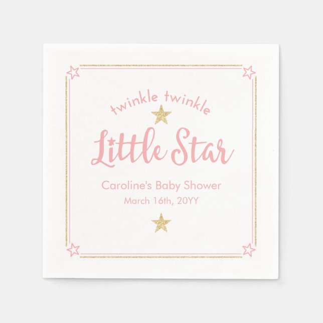 Serviette En Papier Twinkle Twinkle Little Star Baby shower rose or (Devant)