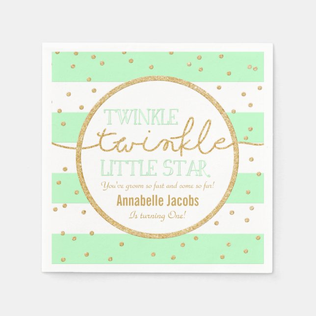 Serviette En Papier Twinkle Twinkle Mint et Gold Anniversaire Napkin (Devant)