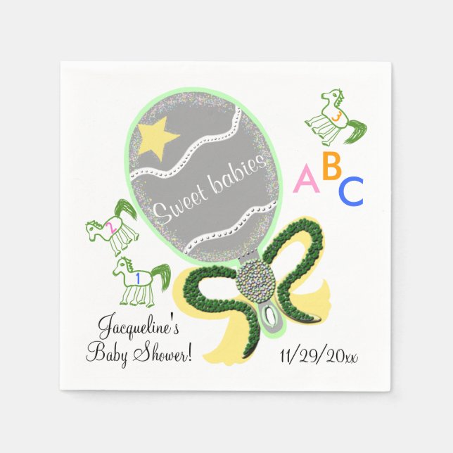 Serviette En Papier Twins Baby shower de bétail jaune et vert bébé (Devant)