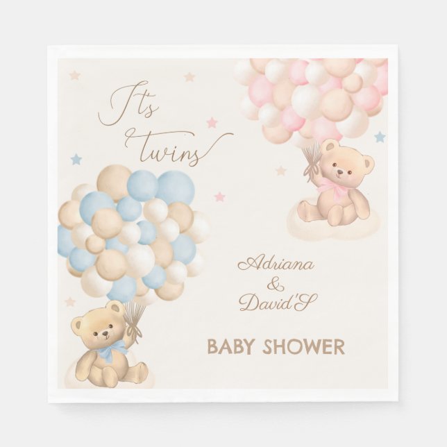 Serviette En Papier Twins Boy and Girl Baby shower bleu rose (Devant)