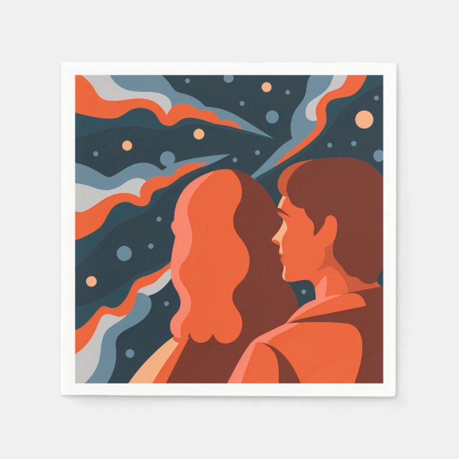 Serviette En Papier Two Figures Contemplating an Abstract Cosmic Scene (Devant)