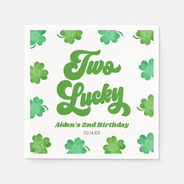 Serviette En Papier Two Lucky Green Shamrock Clover 2nd Birthday Party (Devant)