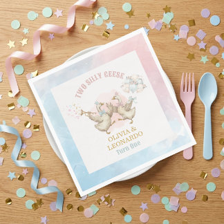 Serviette En Papier Two Silly Geese Boy & Girl Twins Birthday