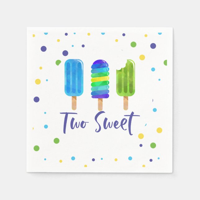 Serviette En Papier Two Sweet pop 2e anniversaire bleu vert (Devant)